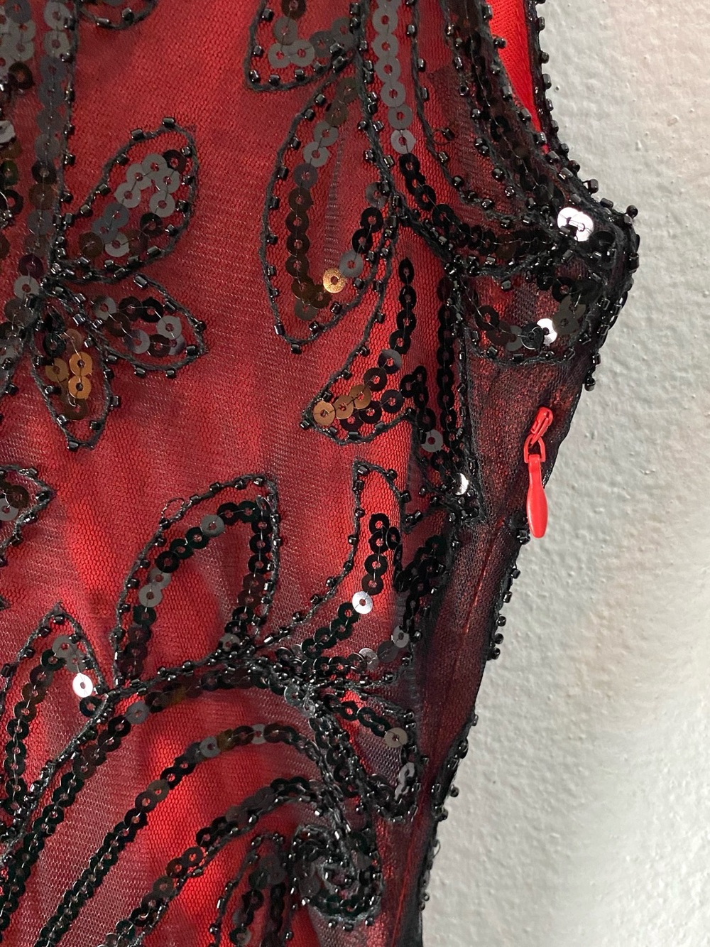 Fundaisy 1920s Red Black Sequin Fringe Flapper Dress Large Gatsby Cocktail Party - Picture 8 of 12